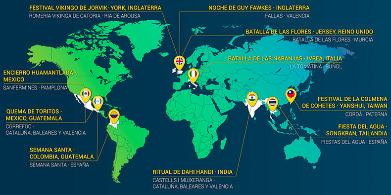 Mapa del mundo con fiestas nacionales de España